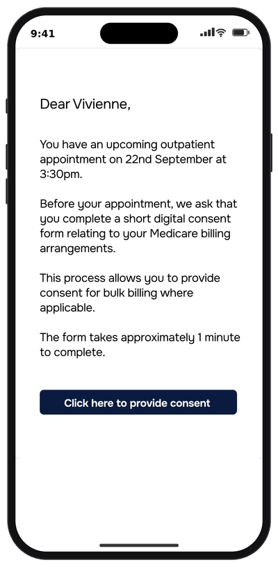 Patient consent request on an iPhone